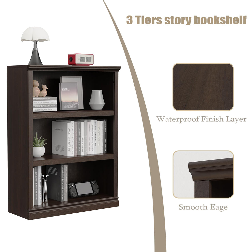 43 Inch Tall Dark Cherry Bookcase, 3 Tiers Bookshelf Open Storage