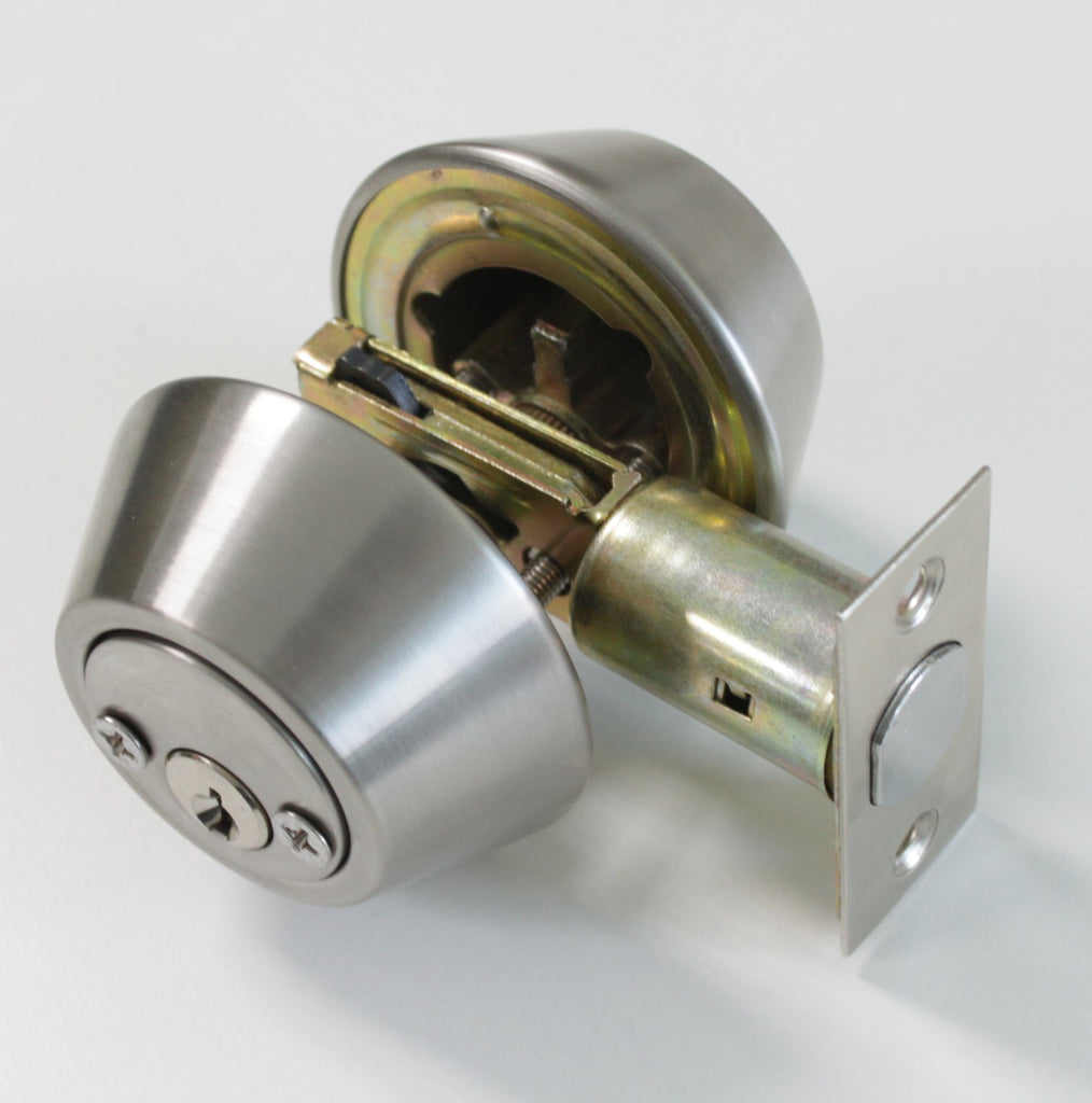 Satin Nickel Double Cylinder Deadbolt with 2 Side(Both) Keyed Round Modern Contemporary Deadbolt Door Lock for