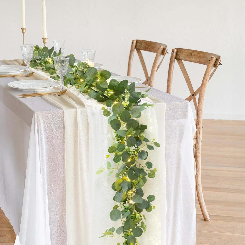 1 Pack Artificial Eucalyptus Garland with Lights, 6FT Artificial Greenery Summer Garlands, Battery Operated Twig Vine