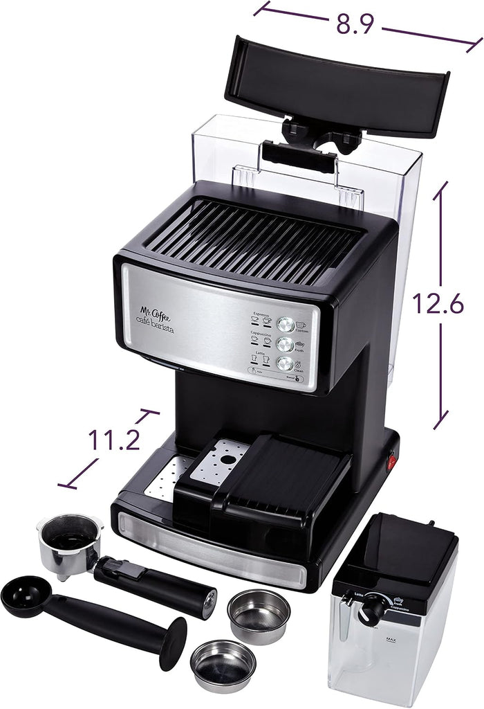 Espresso and Cappuccino Machine Stainless Steel Programmable Coffee Maker with Automatic Milk Frother 15-Bar Pump