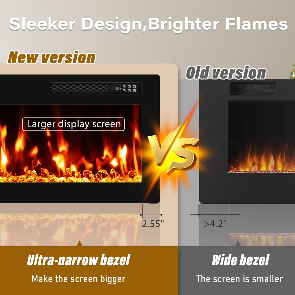 40" Electric Fireplace Recessed Wall Mounted, Ultra Thin Linear Fireplace Inserts, 12 Flame Colors, Timer, Remote &