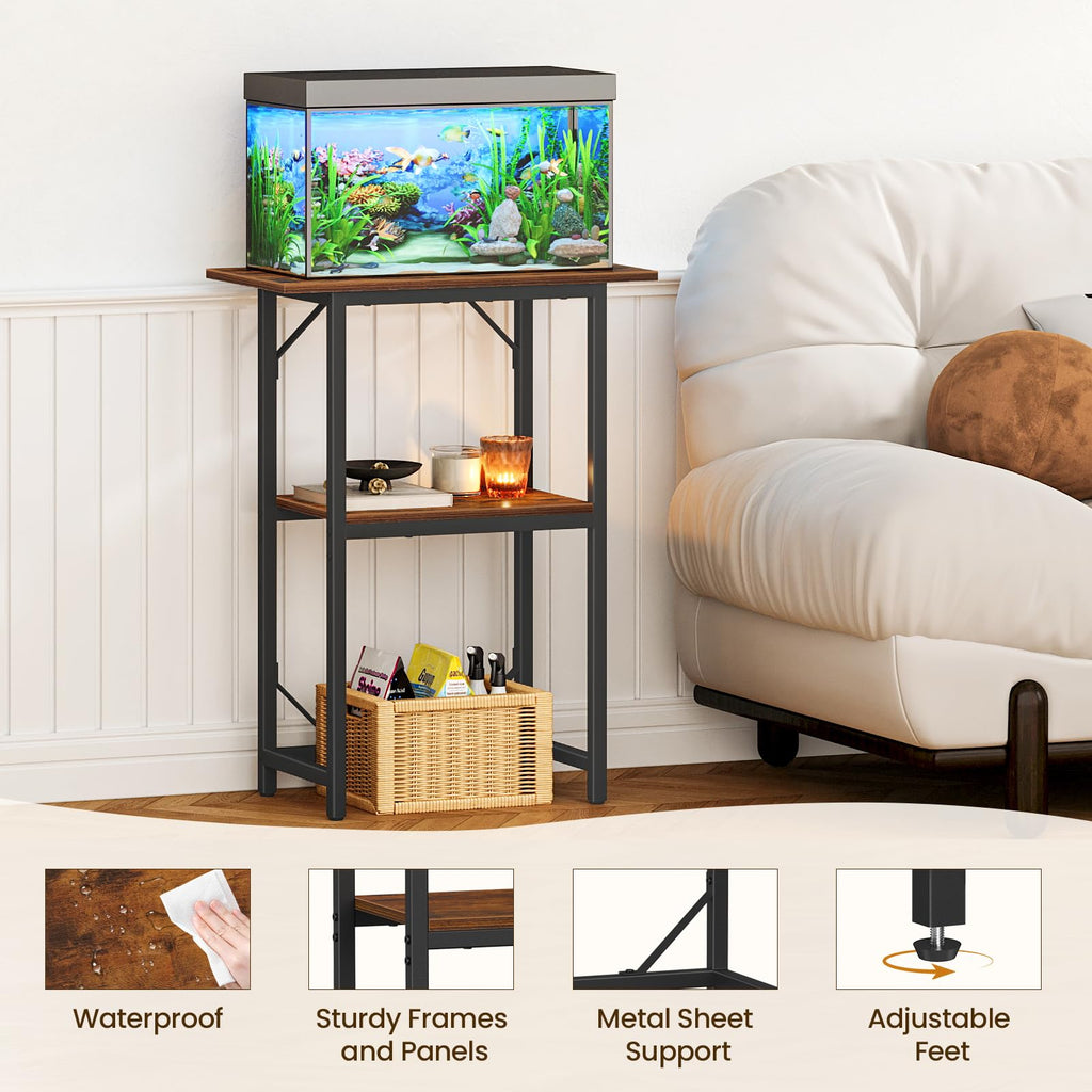 10-20 Gallon Fish Tank Stand, Aquarium Stand 2-Tier Storage Shelves, Heavy Duty Terrarium Stand Fish Tank Shelf, 24"