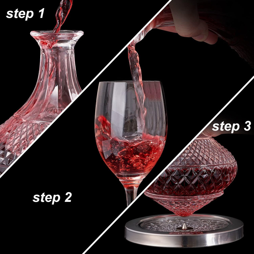 Spinning wine decanter with stopper, 50 oz red wine decanter crystal and gift box, for wedding gift, birthday