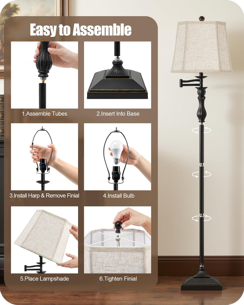 62" Black Floor Lamp with 350° Adjustable Swing Arm
