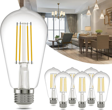 E26 LED Edison Bulbs: 6-Pack 8W Equivalent 80W Dimmable LED Bulbs - Vintage ST58 5000k Daylight White - 800 Lumens