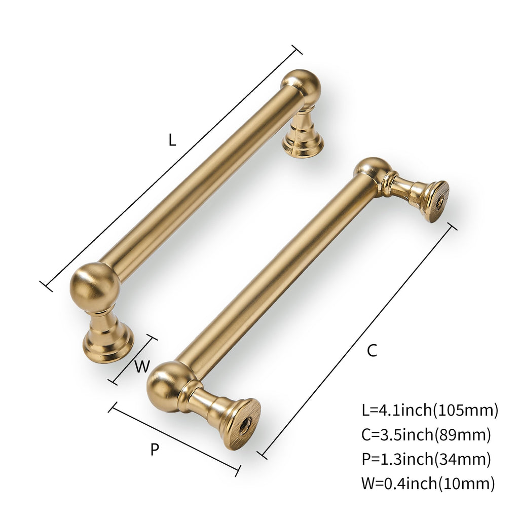 2 Pack Champagne Bronze Cabinet Pulls 3-1/2 Inch(89MM) Hole Centers Satin Brass Kitchen Cabinet Handles Cabinet