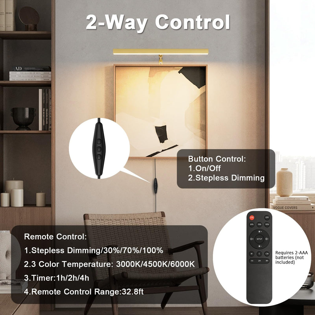 16" LED Picture Light Plug in, 5W Gold Art Light