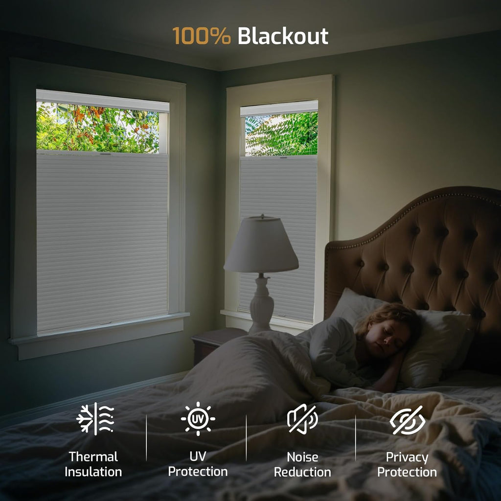 No Drill Top Down Bottom Up Cellular Shades Blackout, | 1.5" Large Cell Honeycomb Design with Thermal Insulation