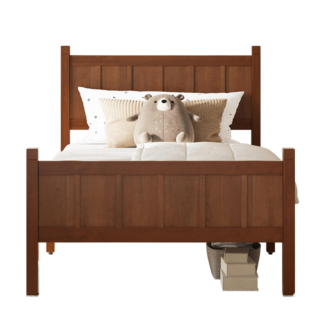 Wood Bed Frame with Headboard and Footboard, Shaker Farmhouse Platform Bed Frame with 11.5" Under-Bed Storage