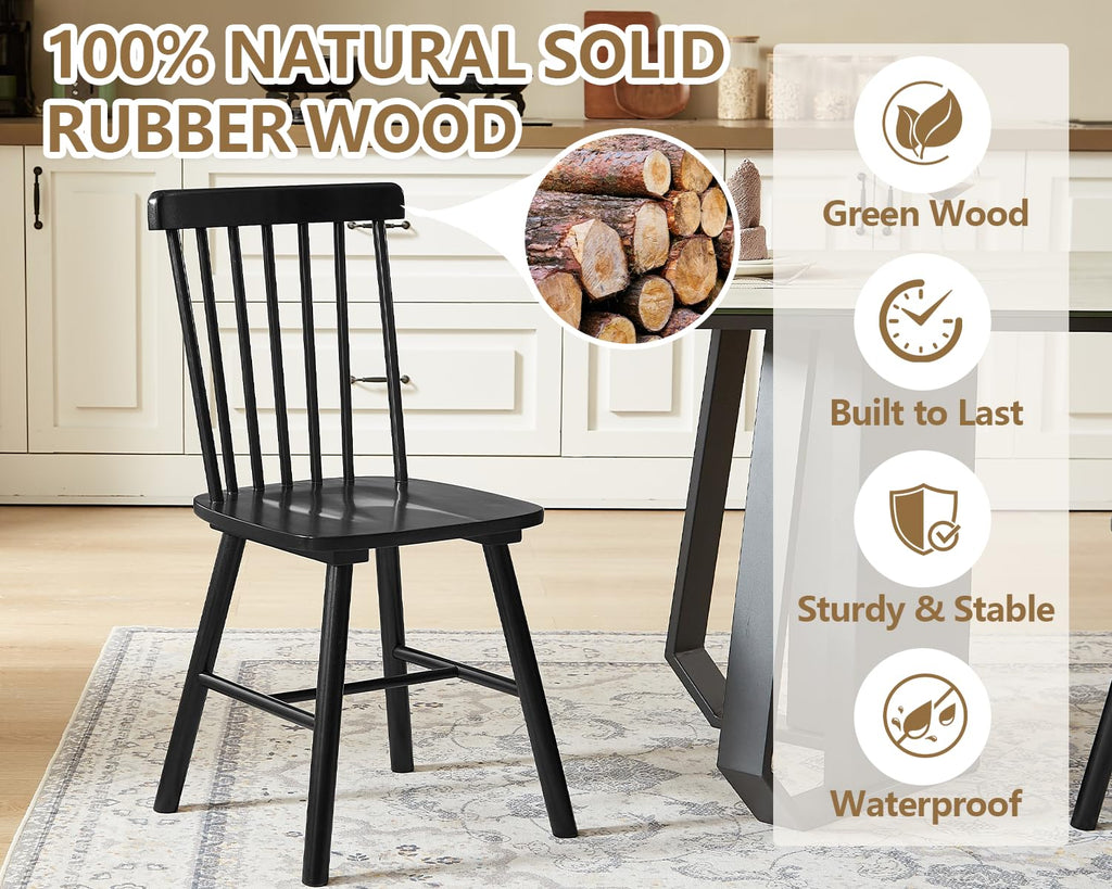 Windsor Dining Chairs Set of 2 with Spindle Back, Black