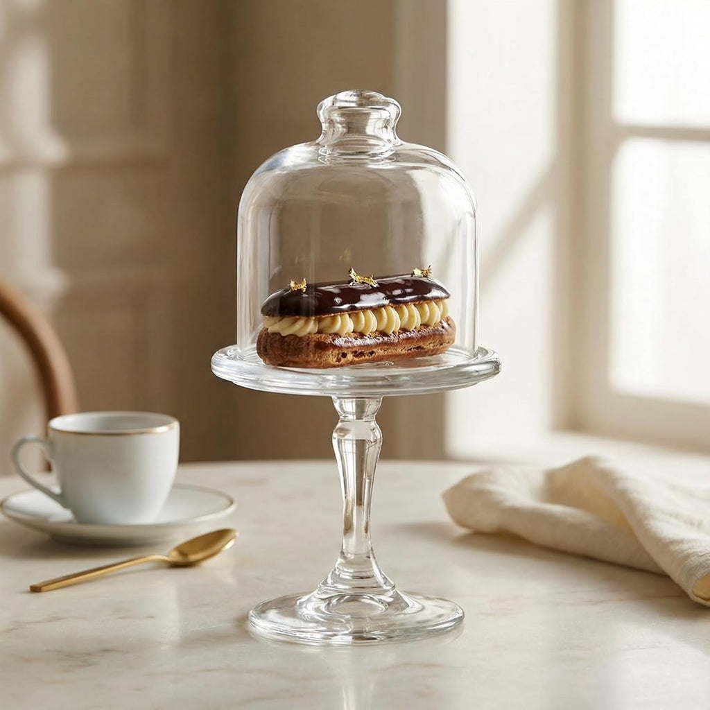 Mini Glass Cake Stand with Dome Lid - Small Pedestal Dessert Stand with Cover, Clear Glass Cupcake & Cookie Display