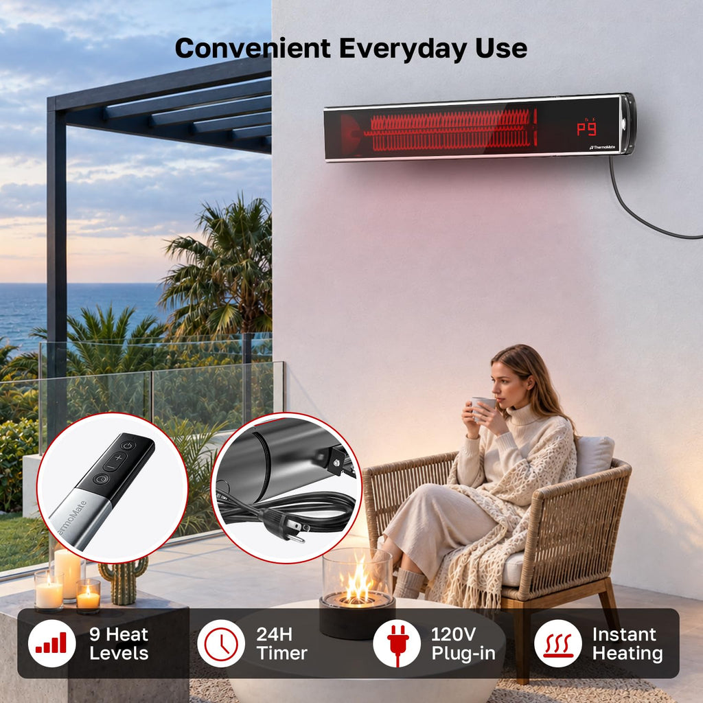 Electric Infrared Patio Heater 1500W Low Glare