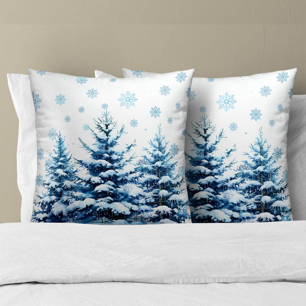 Snow Pine Trees Pillow Covers Set of 2 - Winter Snowflake Xmas Tree Blue White Throw Pillow Covers Couch Christmas
