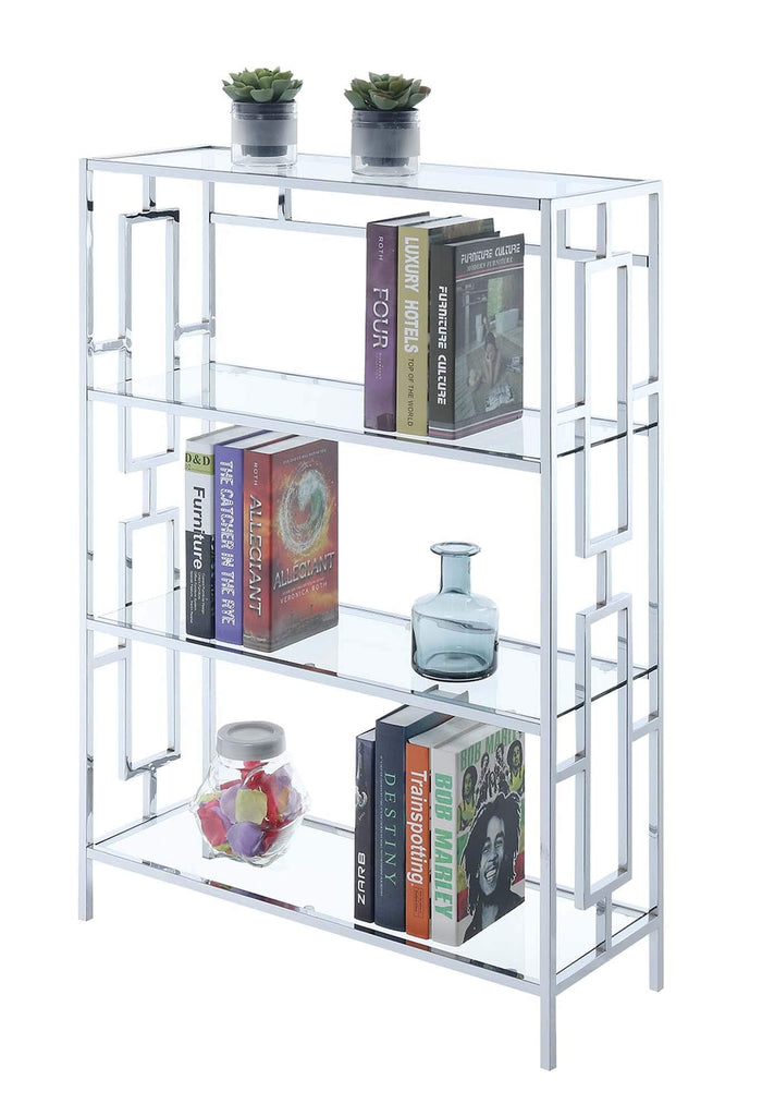 Town Square Chrome 4 Tier Bookcase, Clear Glass / Chrome Frame