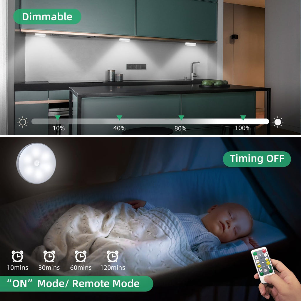 LED Closet Lights Wireless Motion Sensor Puck Light, Newest Version USB Rechargeable Dimmer Step Light with Remote