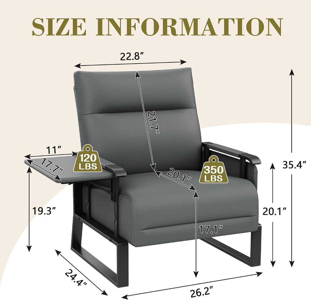 PU Leather Accent Chair Upholstered Armchair with Side Table Grey