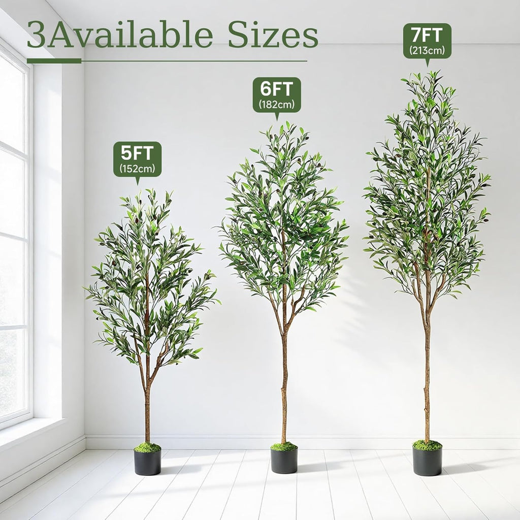 7ft Faux Olive Tree with Lifelike Fruits and Realistic Leaves