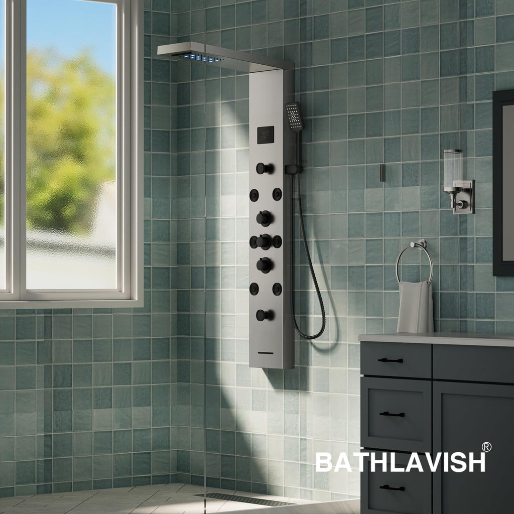 Brushed Nickel Shower Panel Tower System 5 In 1 Rainfall Shower Tower