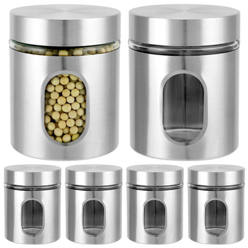 6 Pack 20 oz Stainless Steel Glass Kitchen Canisters Set, Airtight Food Storage Containers with Window, for Flour