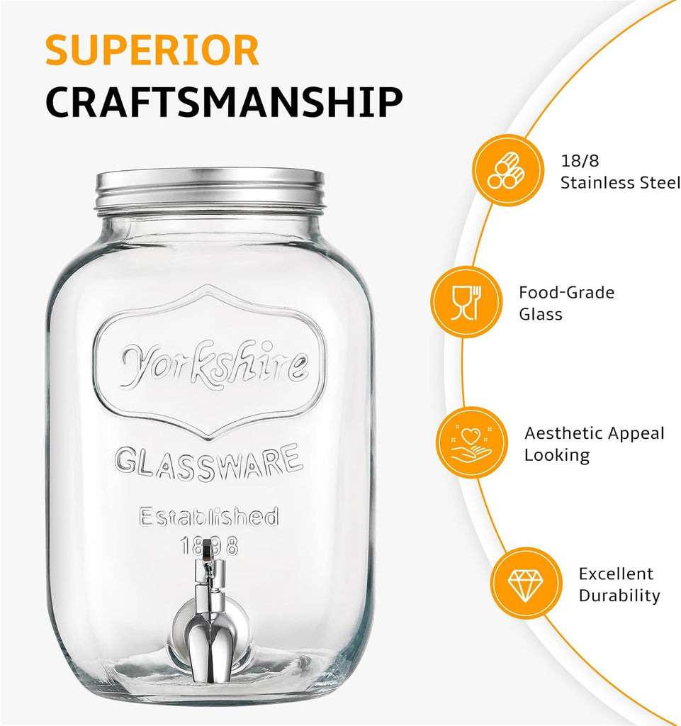 2 Gallon with Stand and Lid, 18/8 Stainless Steel Spigot - for Parties - Mason Jar Drink Dispensers with Lids