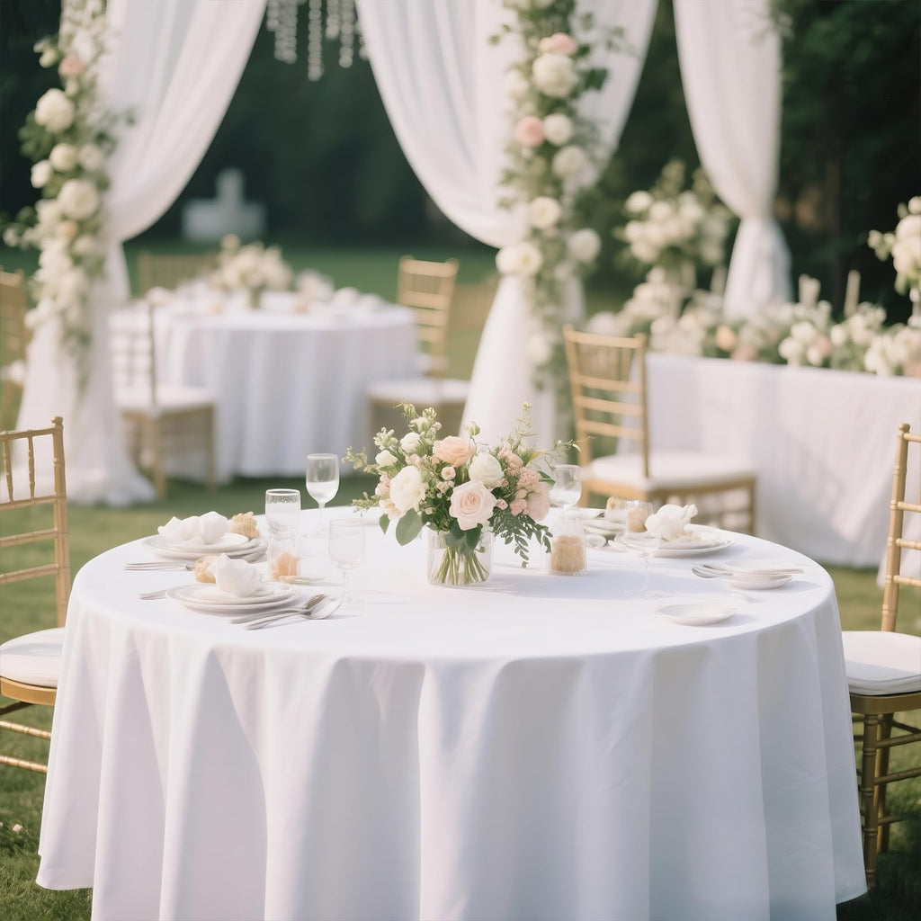 6 Pack 90 Inch Round White Tablecloth Washable Polyester Fabric for Wedding Banquet Holiday Party Table Cover