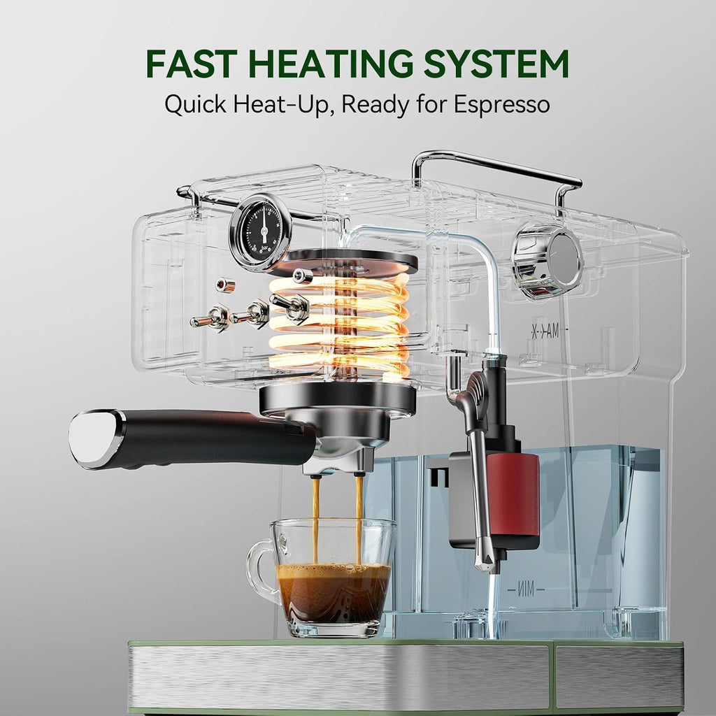 20Bar Semi Automatic Retro Espresso Machine with Milk Frother | PID Temperature Control & Visible Pressure