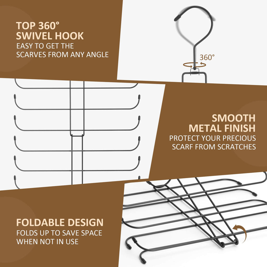 2 Pack Scarf Hanger, Scarf Organizer for Closet, Holds 40 Scarves