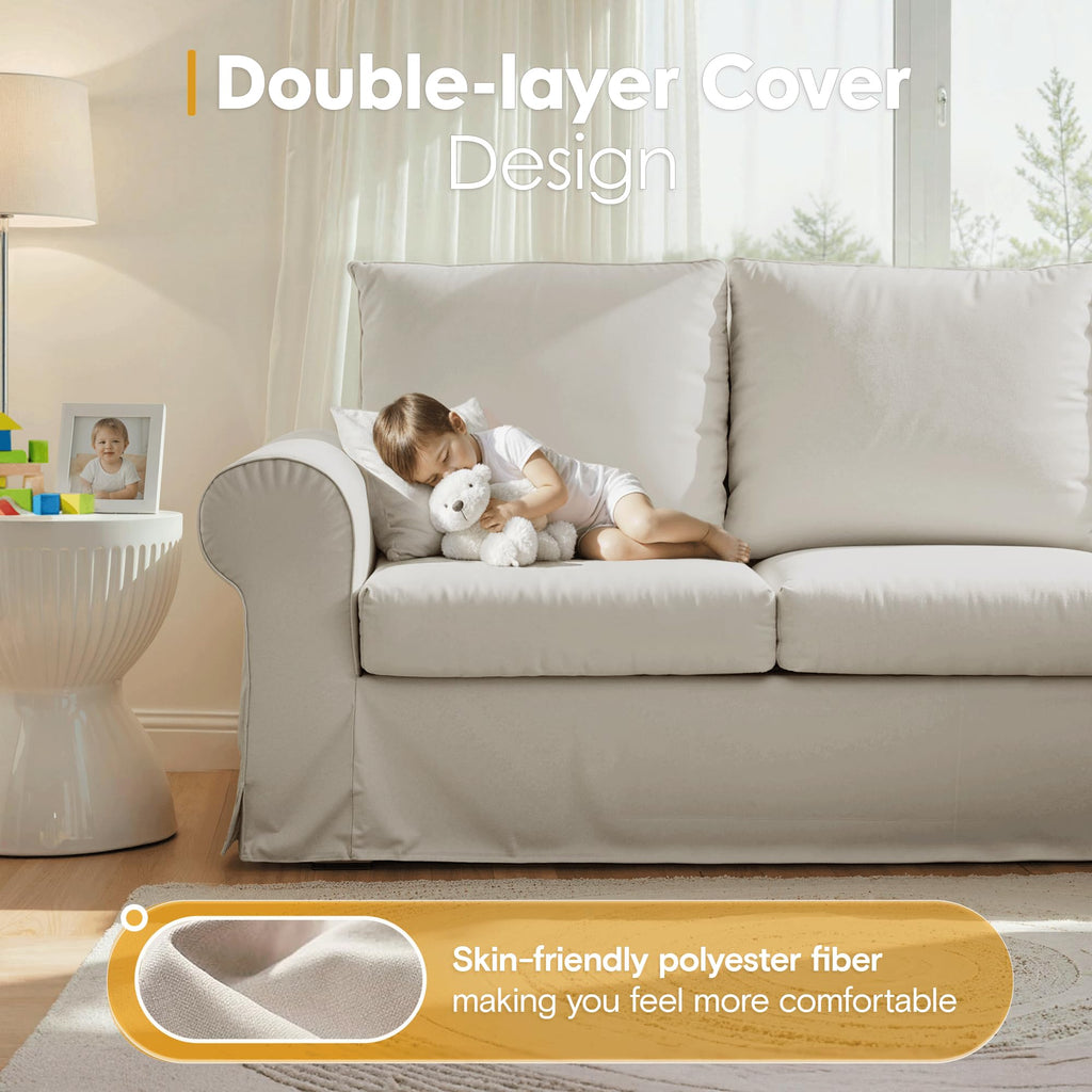 89" 3 Seater Sofa, Deep Seated Comfy Couch High Back Suppor Removable Washable Couches, Modern Farmhouse Rolled-Arm