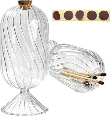 Large Glass Match Holder Decorative Match Stick Container Long Match Cloche