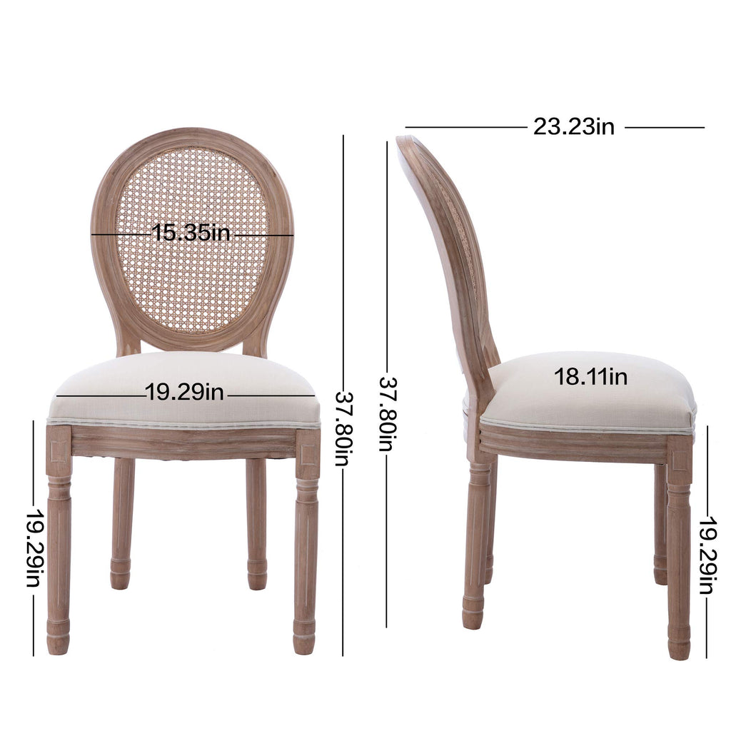 French Country Dining Chairs Set of 4, Farmhouse Fabric Chairs with Round Back, Rattan Dining Chair, Oval Side Chairs