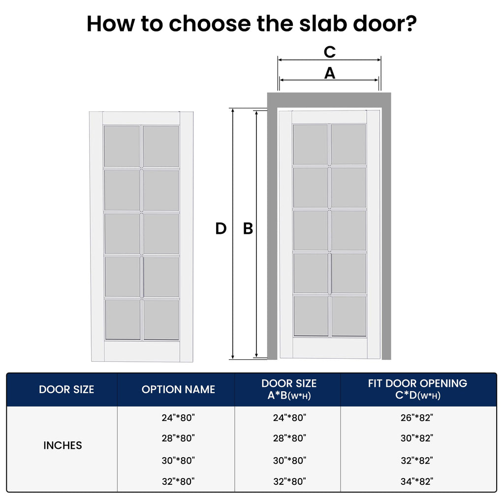 32" x 80" Clear Glass French Interior Solid Core Door Slab