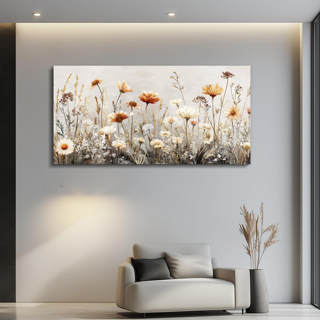 Canvas Wall Art Wall Decor Office Wall Decoration Neutral Wildflower Landscape Painting Farmhouse Pictures Artwork