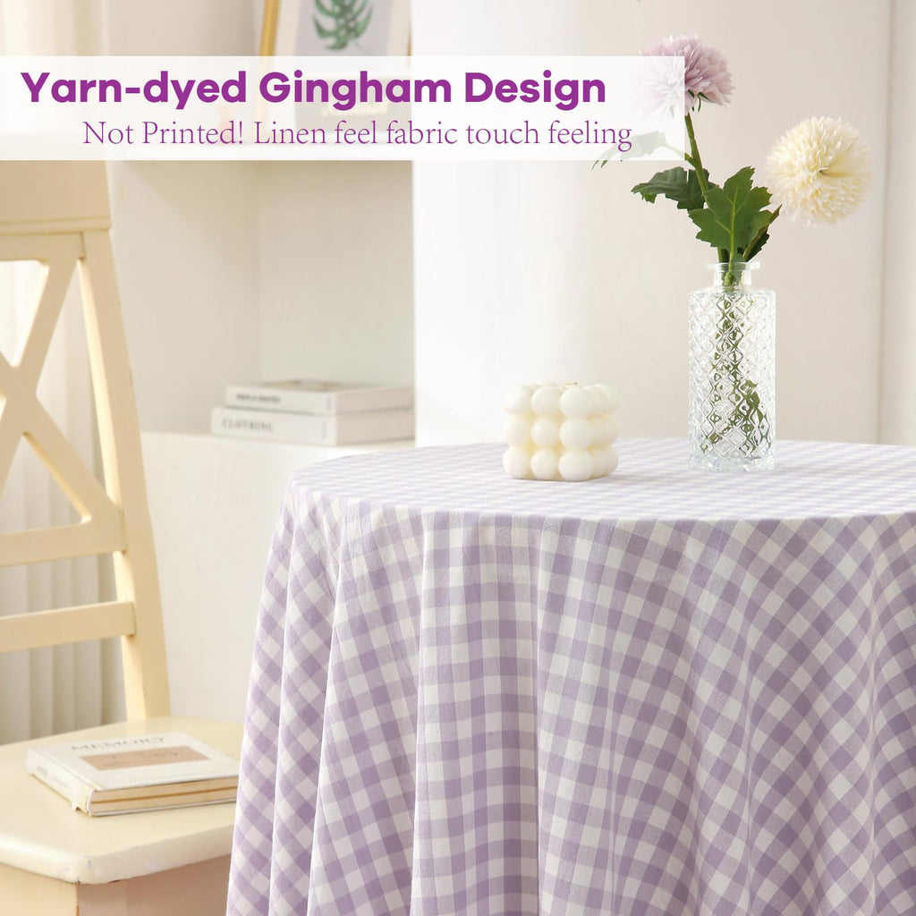 Lavender Lilac Gingham Coffee Picnic Tablecloth Round Dia.51"