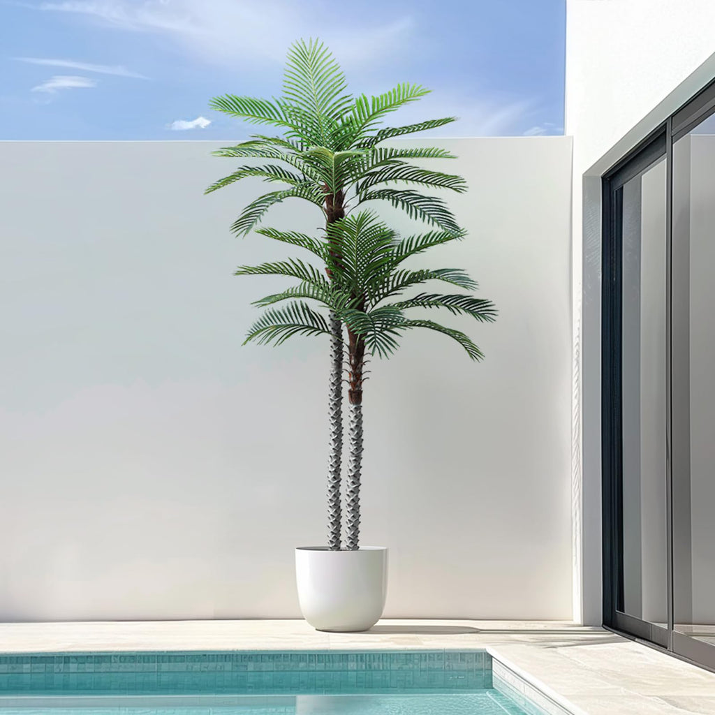 10ft Tall UV Resistant Faux Palm Tree, 120in Artificial Palm Tree Indoor Outdoor with Real Bark and Realistic Leaves