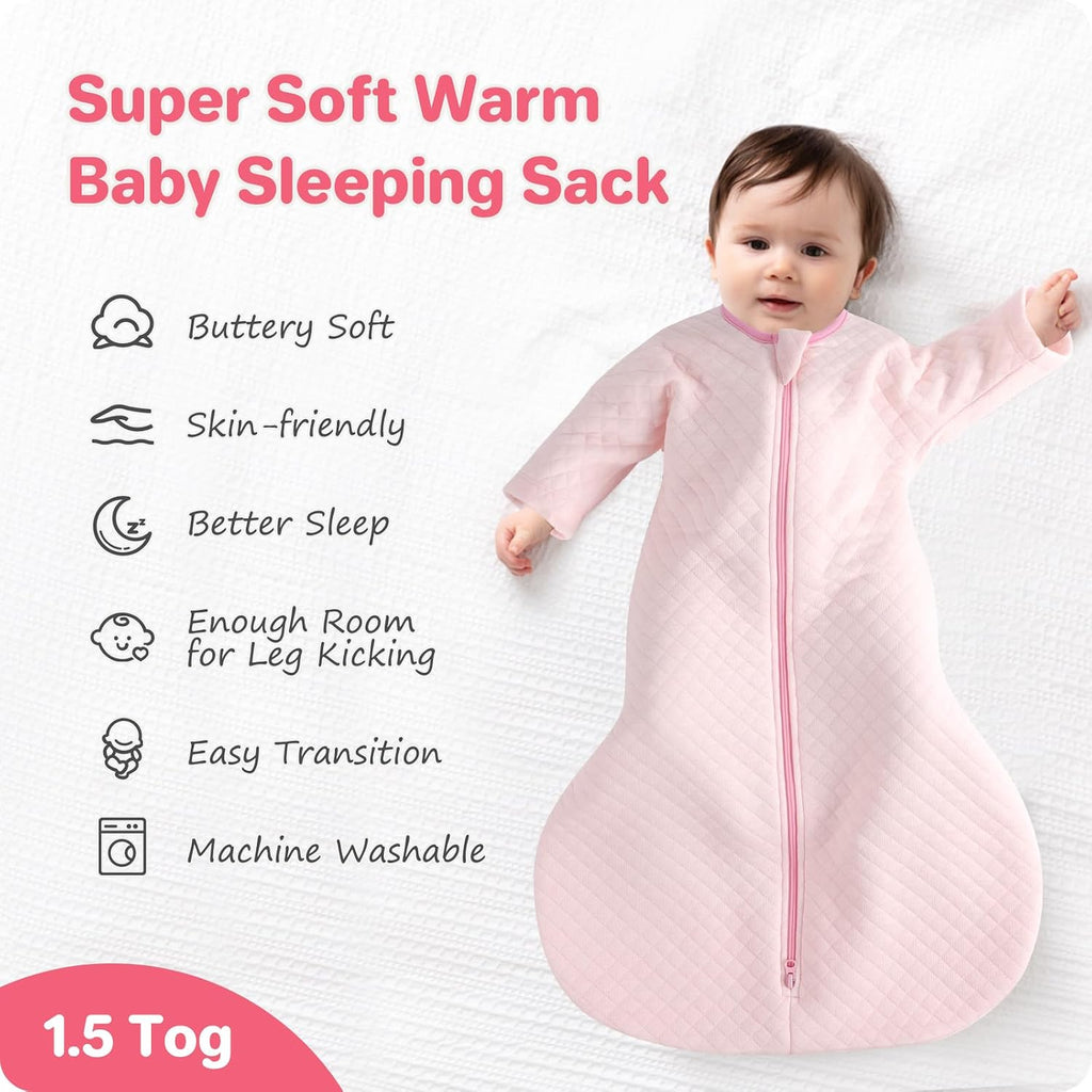 Easy Transition Baby Sleep Sacks with Sleeves Soft Cotton Warm 1.5 Tog, Soft Comfortable Wearable Blanket