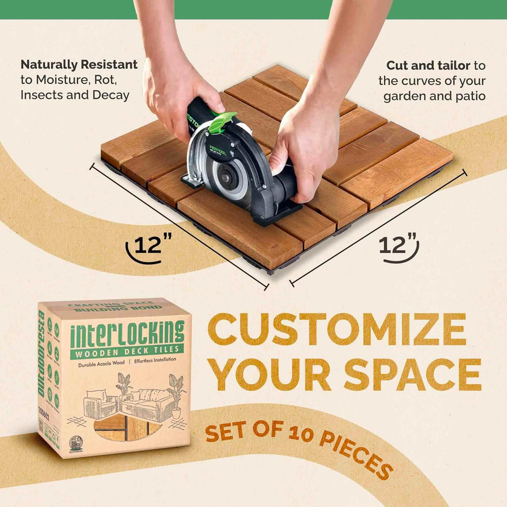 Pack of 10 Patio Flooring Tiles Outdoor Deck Tiles 12"x12" - Interlocking Patio Deck Tiles, Waterproof Patio Tiles