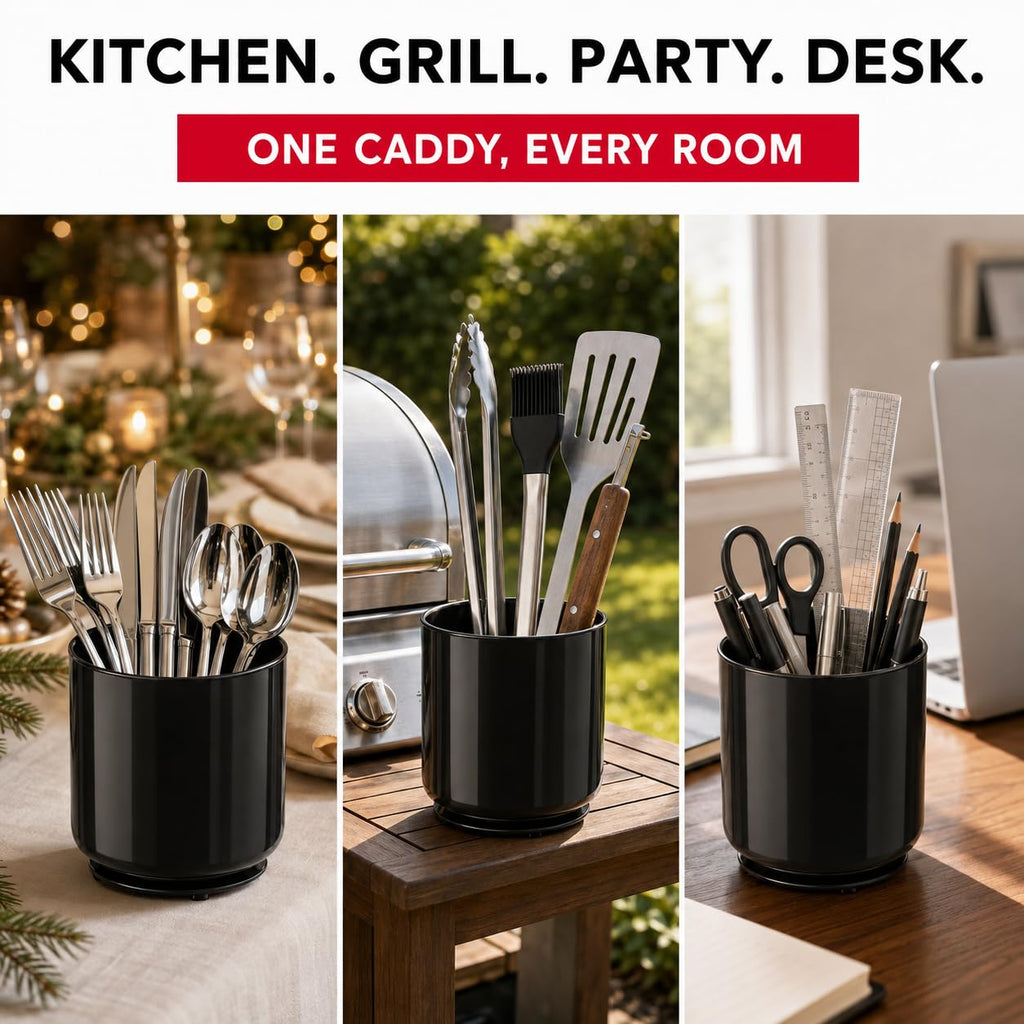 Plastic Rotating Black Utensil Holder Extra Large Kitchen Countertop Caddy