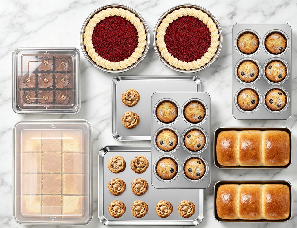 Non-Toxic Stainless Steel Bakeware Baking Sheet Set of 10 with Lid