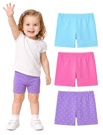 3 Pack Toddler Girls Bike Shorts Cartwheel Dance Short for Baby Girl Blue+Light Rose Red+Purple