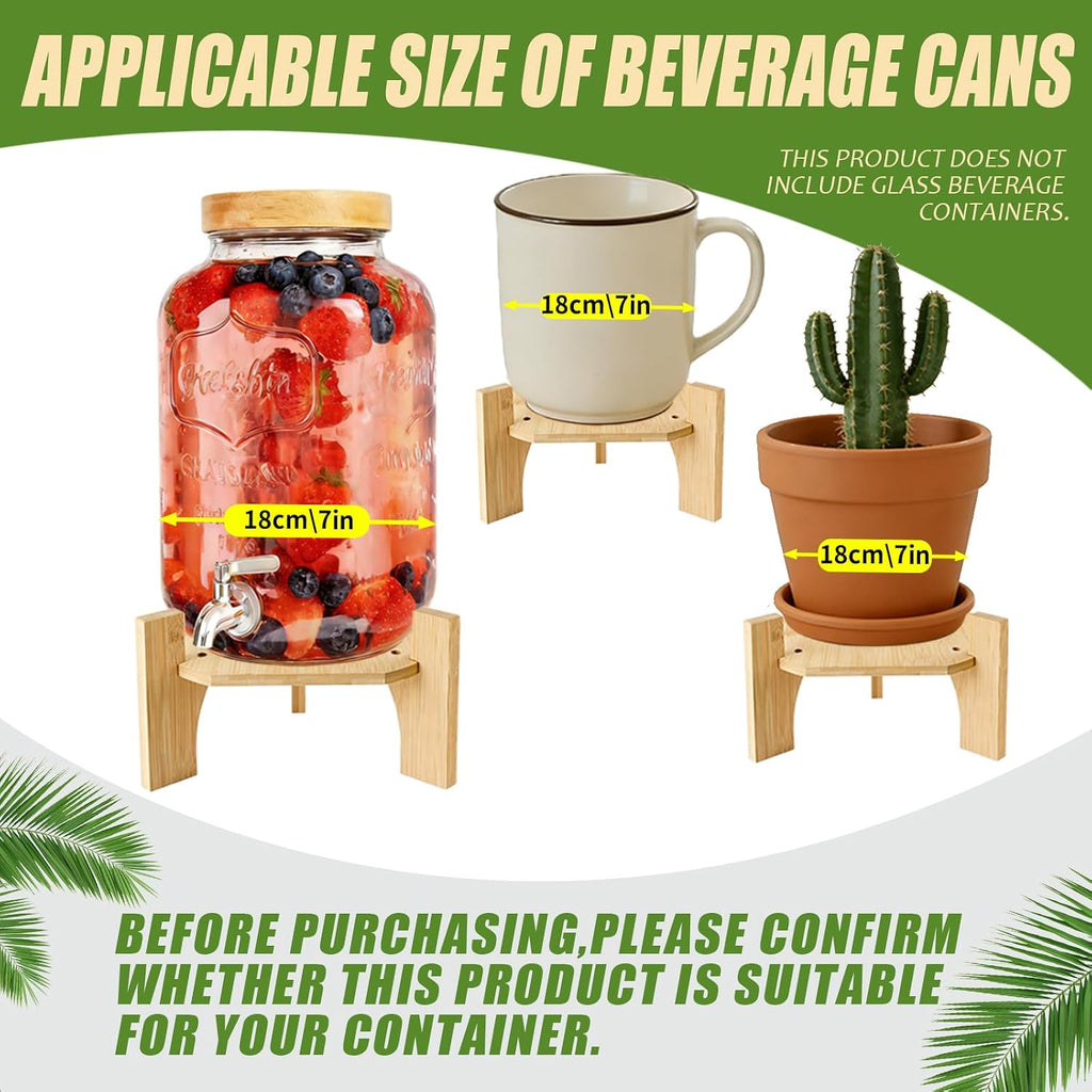 Wood Drink Dispenser Stand Natural Bamboo Fits 6-8 Inch Diameter Beverage Jugs Elegant & Sturdy Stand, Parties, &