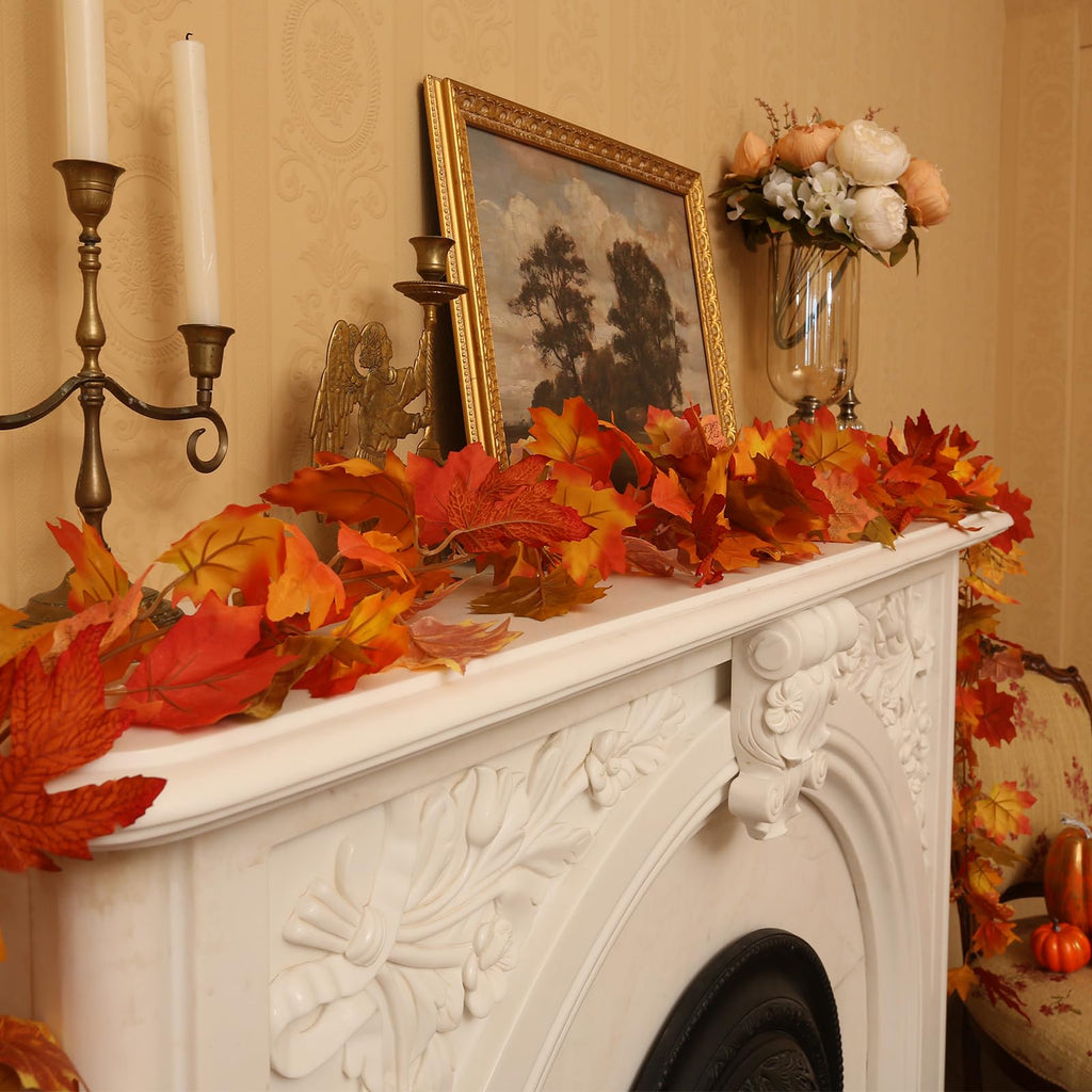 6 Pack Fall Garland with Red Leaves