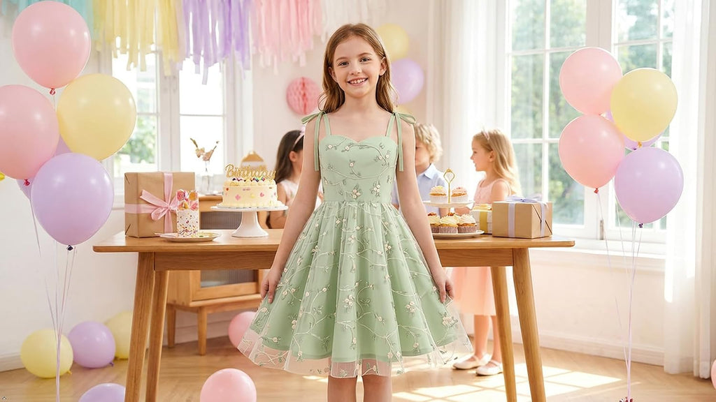 Embroidery Flower Girl Lace Dess for Kids Party Wedding Bridesmaid Tulle Dresses Princess Pageant Birthday Floral Gown