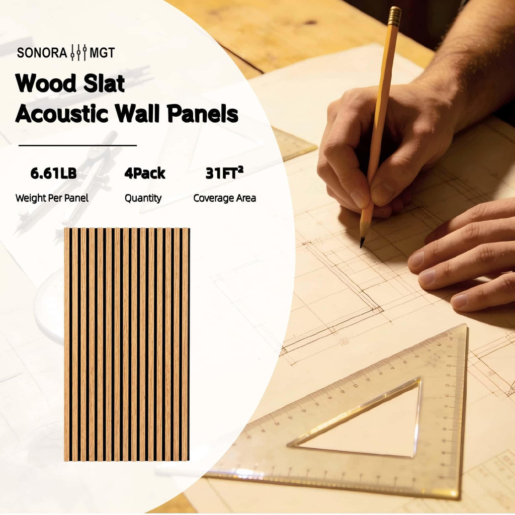 3D Wood Slat Acoustic Wall Panels, 4 Pack,Wall Decor,Warm Oak