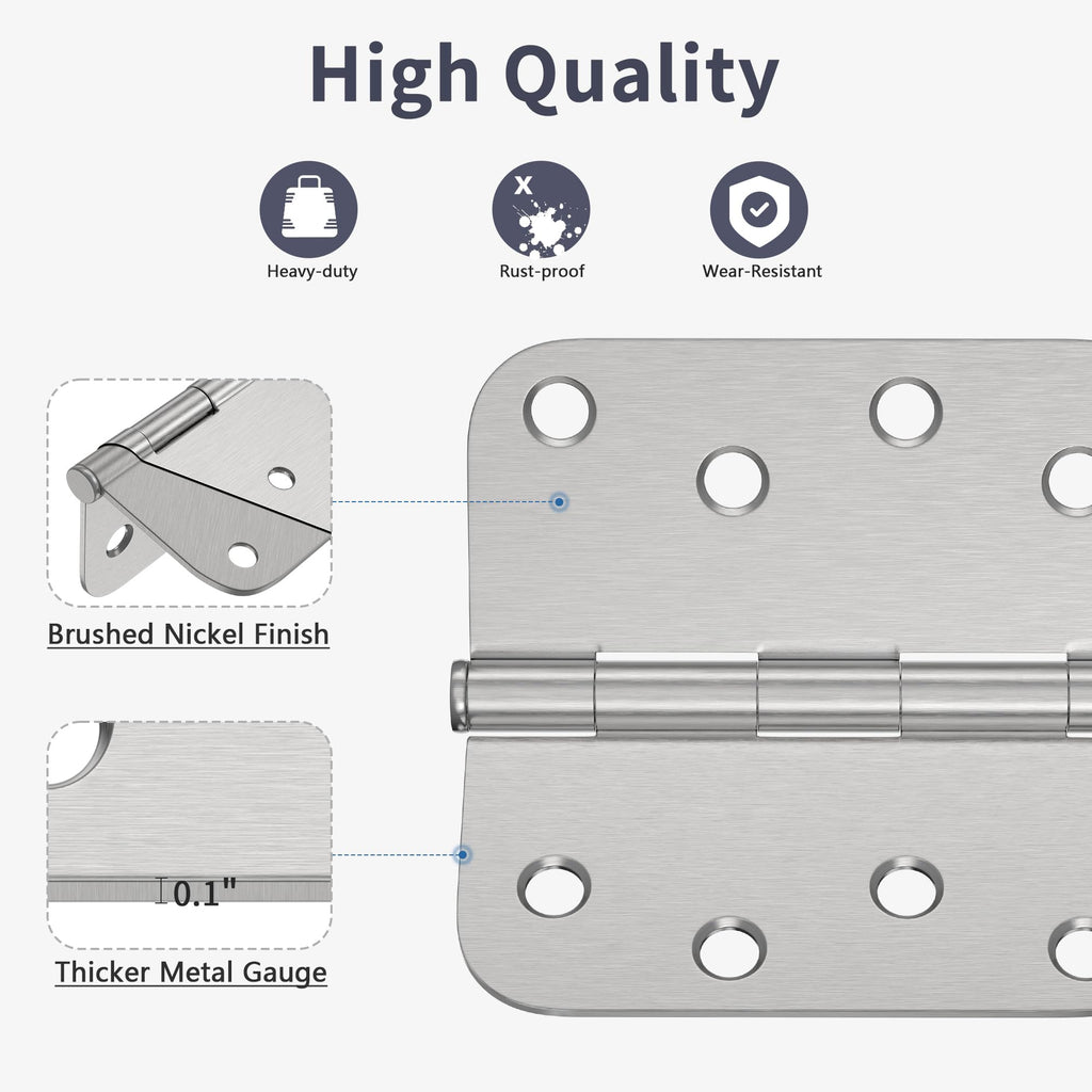 Door Hinges 4 Inch, Brushed Nickel Exterior Door Hinges 3 Pack