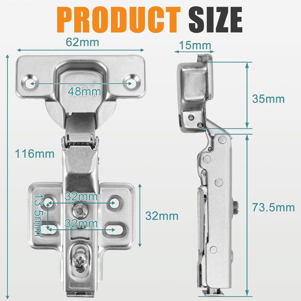 Soft Close Hinges for Frameless Cabinets, 110° Half Overlay, 10 Pack