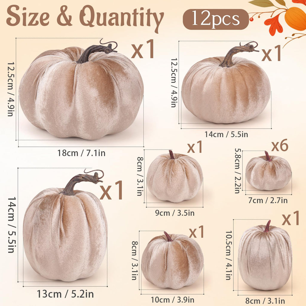 12 Pcs Artificial Large Velvet Pumpkins Fake Champagne Pumpkin