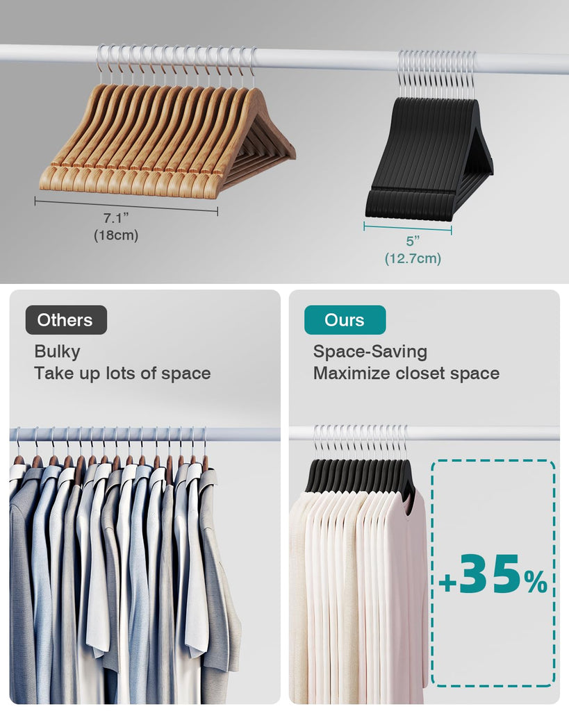 30 Pack Wooden Coat Hangers, 360° Swivel Hook, Suit Hangers with Anti-Slip Notches, Clothes Hangers for Jackets