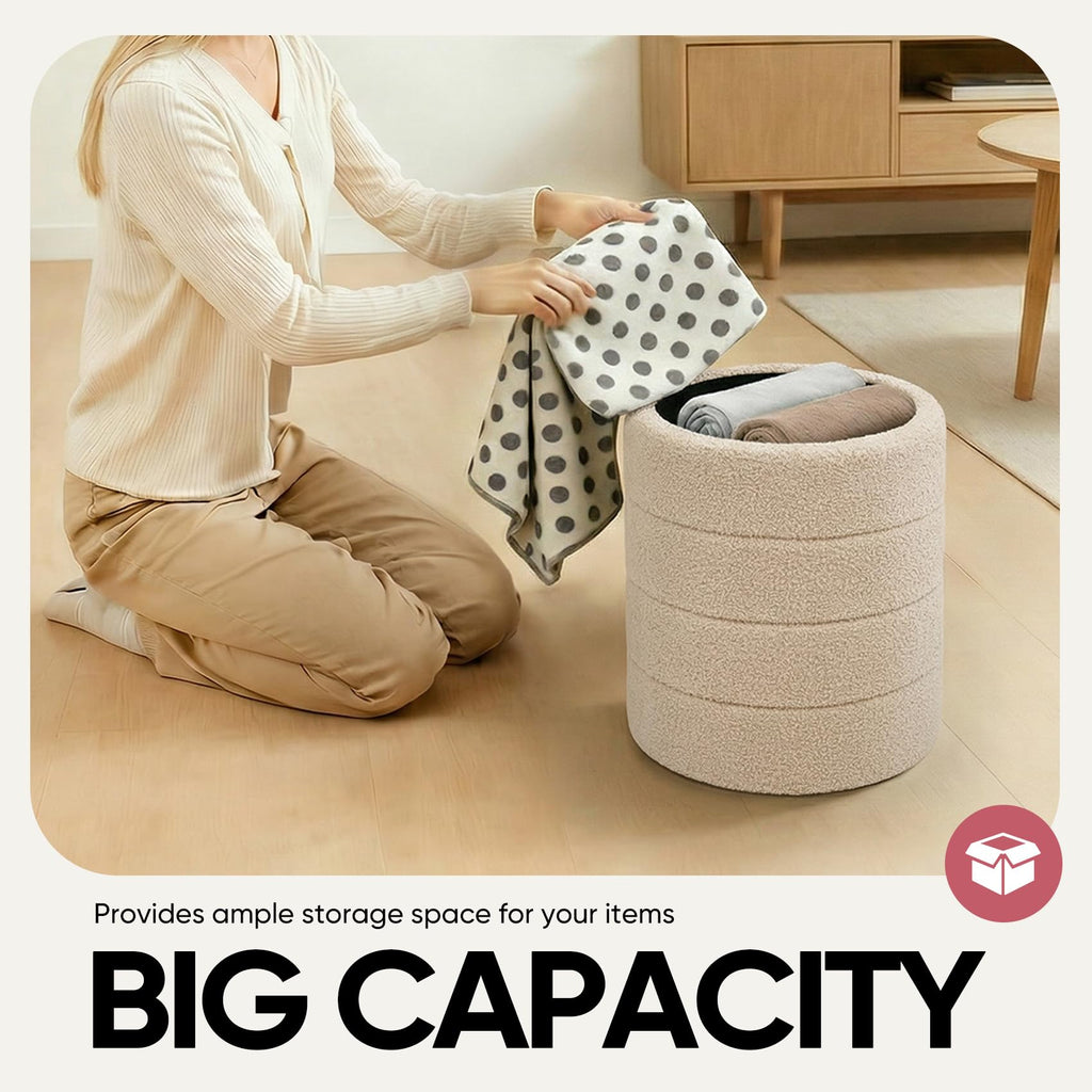 14.5" Round Storage Ottoman, Folding Ottoman with Storage