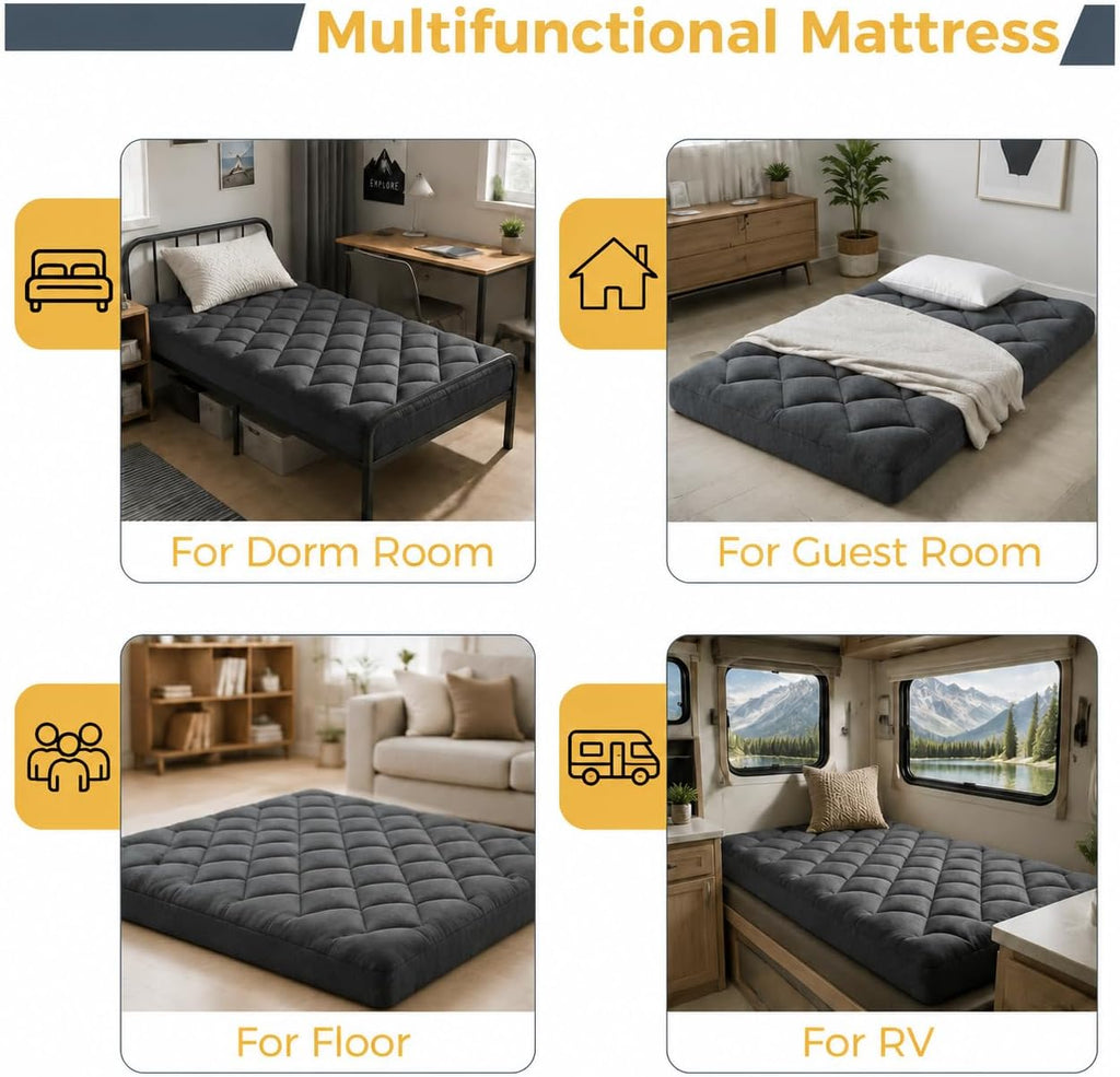 4" Twin Floor Futon Mattress, Memory Foam & Egg Crate Foam, Quilted