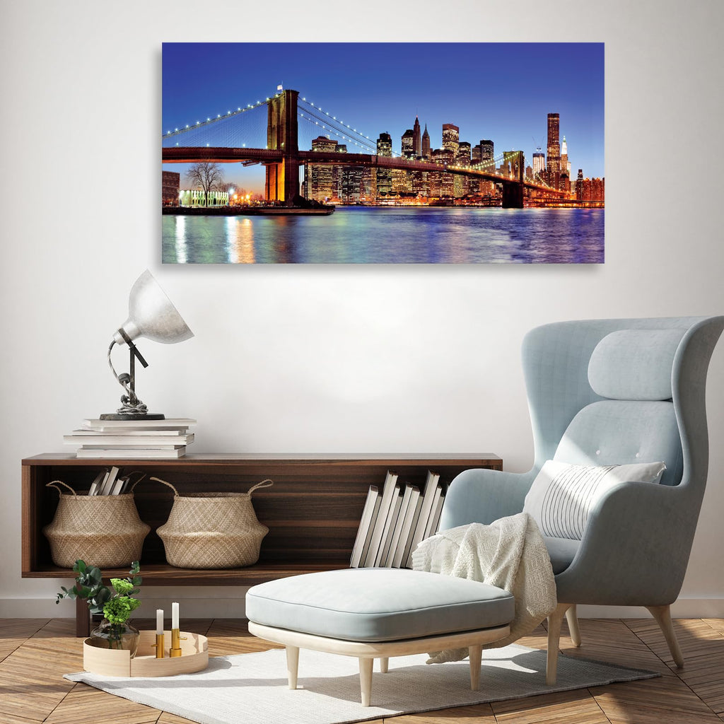 Brooklyn Bridge Wall NYC Skyline Night View Canvas Print Decor